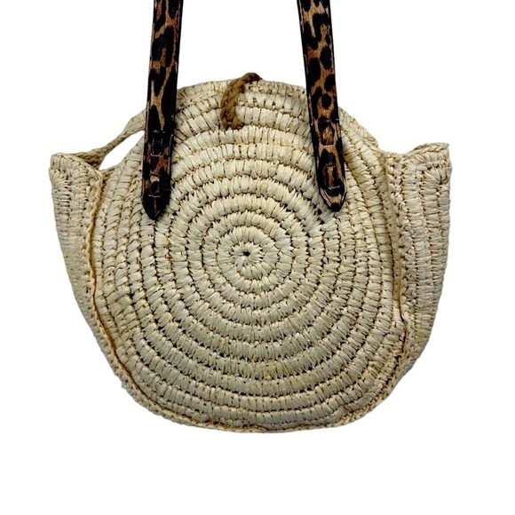 International Concepts Melania Circle Natural Tan Straw Circle Leopard Handbag - Picture 6 of 14